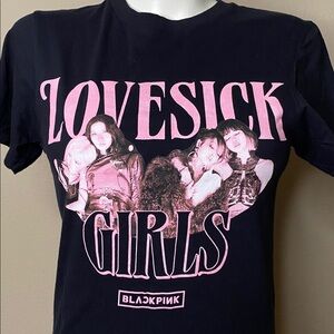 BLACKPINK black cotton official K-pop Lovesick Girls logo T-Shirt XS 🖤💖🖤